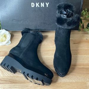 Dkny Bax Wedge Suede Fabric Almond Toe Ankle Fashion Boots-7.5M